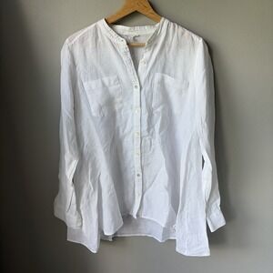 Eileen Fisher White Organic 100% Linen Button Down Shirt Women's Size XS